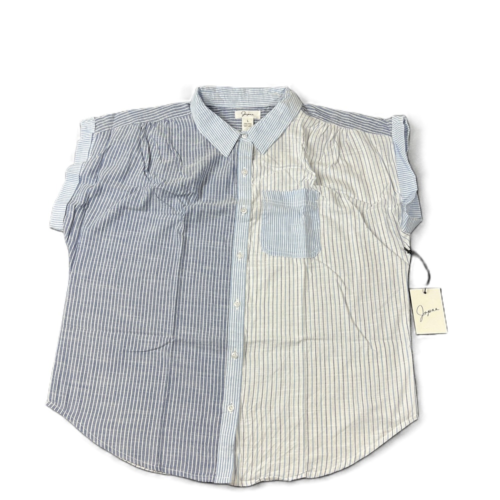 Japna Women's Striped Short Sleeve Button Up Shirt Front Pocket Large NWT